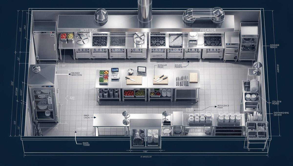 Commercial kitchen layout blueprint and design